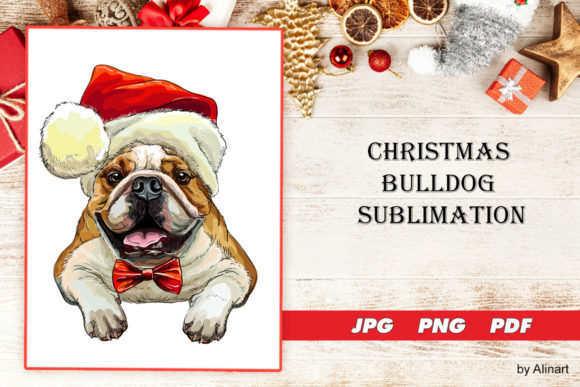 Christmas Bulldog Sublimation Illustrations for Local Branding