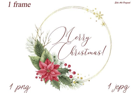 Christmas Floral Frame, Poinsettia, Holly Illustrations