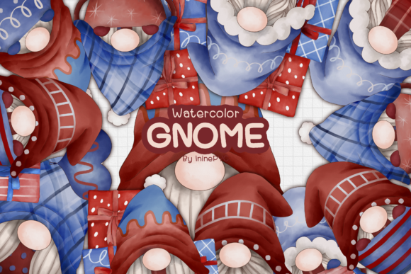 CHRISTMAS GNOMES Watercolor Illustrations