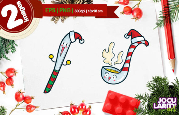 Christmas Knife and Soup Spoon Cartoon Illustrations