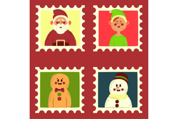 Christmas Postage Stamps Illustration for Handmade Creations