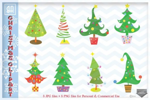 Christmas Trees Bundle Clipart Illustrations