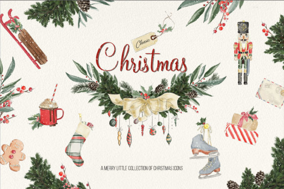 Classic Christmas Watercolor Illustrations for Content Publishing