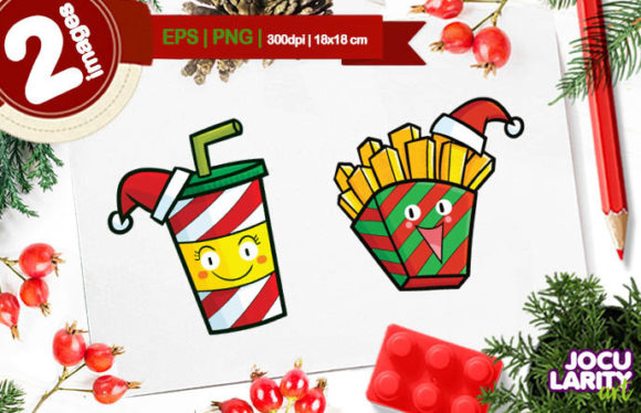 Cute Christmas French Fries Cartoon Illustration