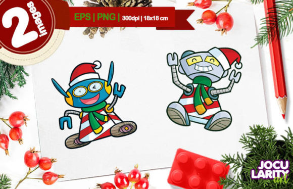 Cute Christmas Robot Cartoon Vector Illustration