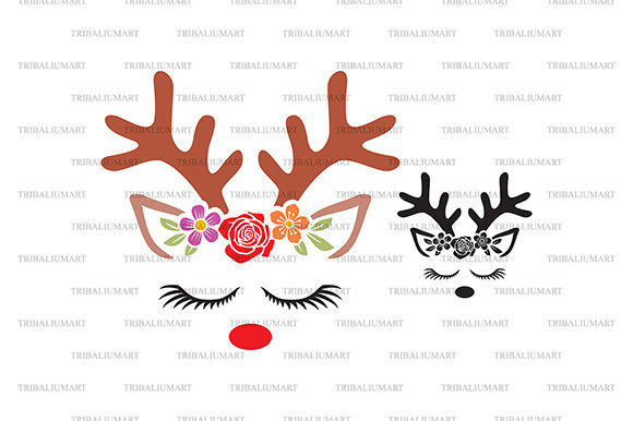 Floral Christmas Reindeer Illustration for Crafting
