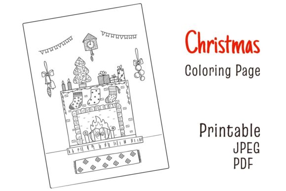 Merry Christmas Scene Coloring Page Illustrations