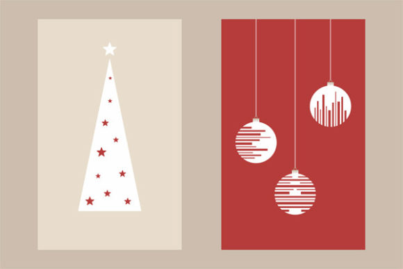 Modern Style Christmas Tree and Baubles Illustrations