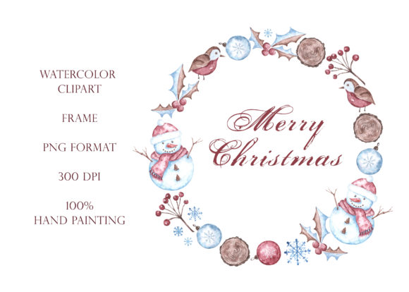 Snowman Frame Wreath Illustration for Digital Products