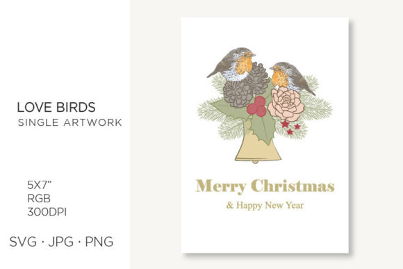 Vintage Christmas Love Birds Illustrations