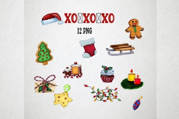 Watercolor Christmas Clipart Xoxoxo Illustrations